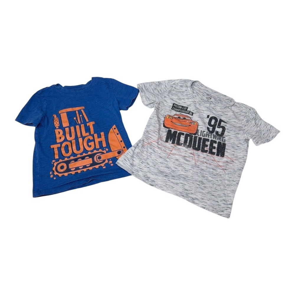 Jumping Beans T-Shirt Kids 5T Cars Lightning McQueen Built Tough Blue Gray 2pk